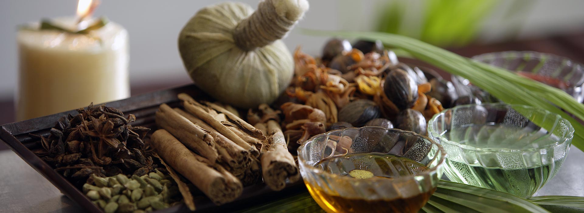 Traditional Ayurvedic herbs, spices and therapeutic oils